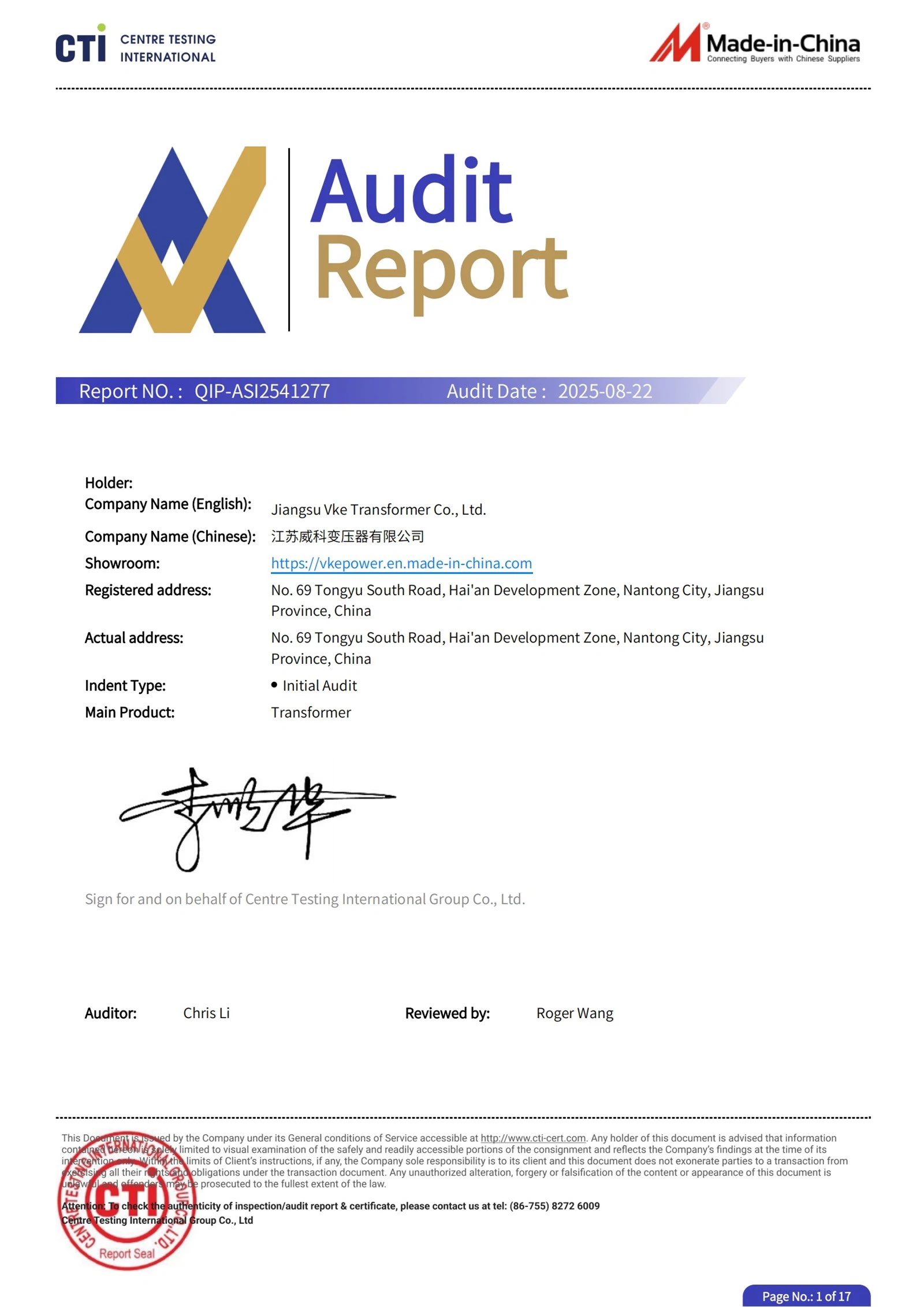 Audit Report QIP-ASI2541277 Audit Report QIP-ASI2541277